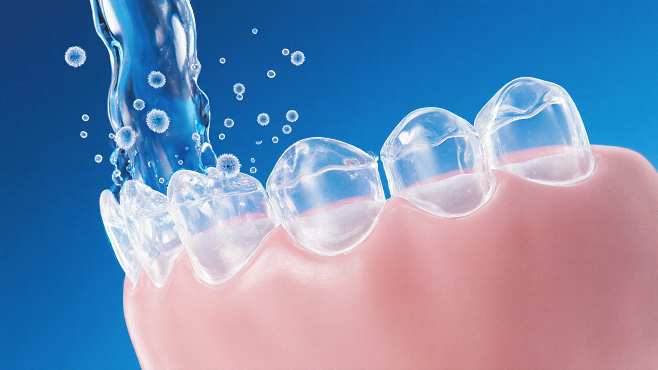 Neviditelná rovnátka s jemným posunem zubů a odstraněním bakterií vodou.