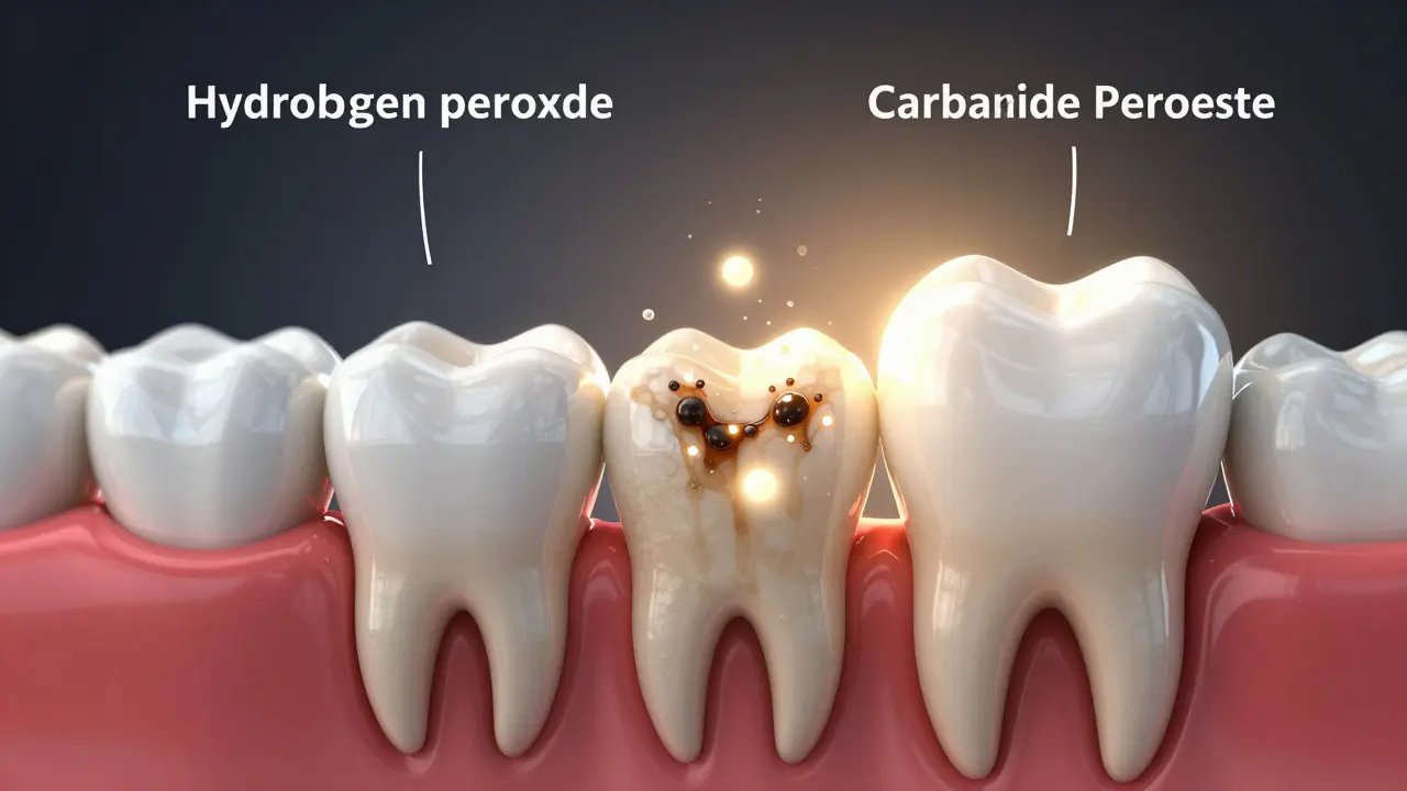 Chemické molekuly pronikají do zubní skloviny a odstraňují tmavé pigmenty.