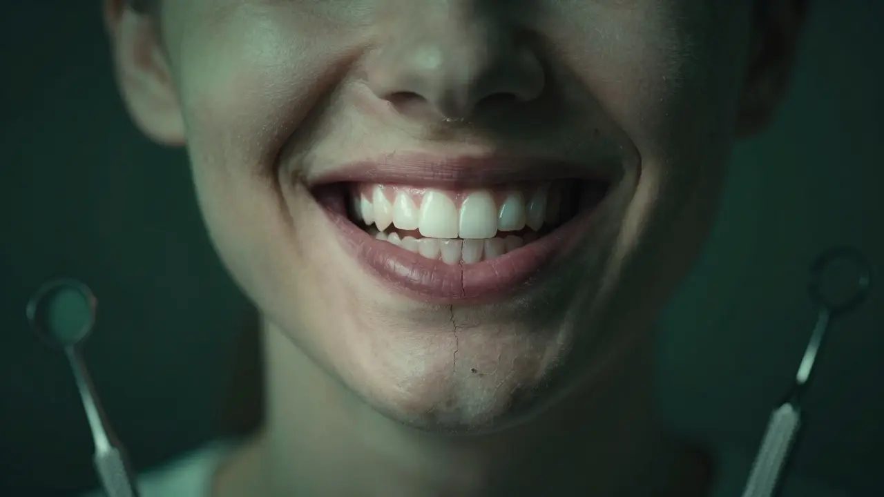 Přechod od zdravého bílého úsměvu k poškozeným zubům způsobeným levným bělením.