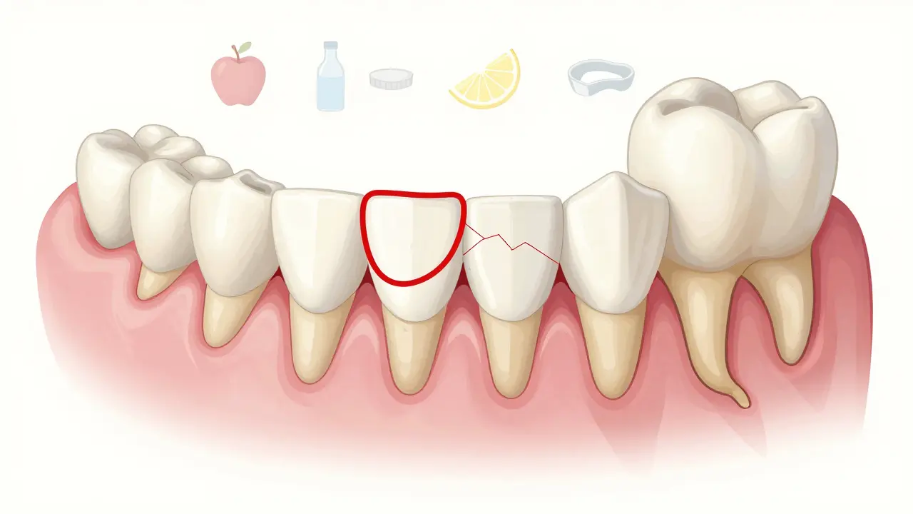 Porovnání struktury řezáků a molárů s příčinami křehnutí zubů.
