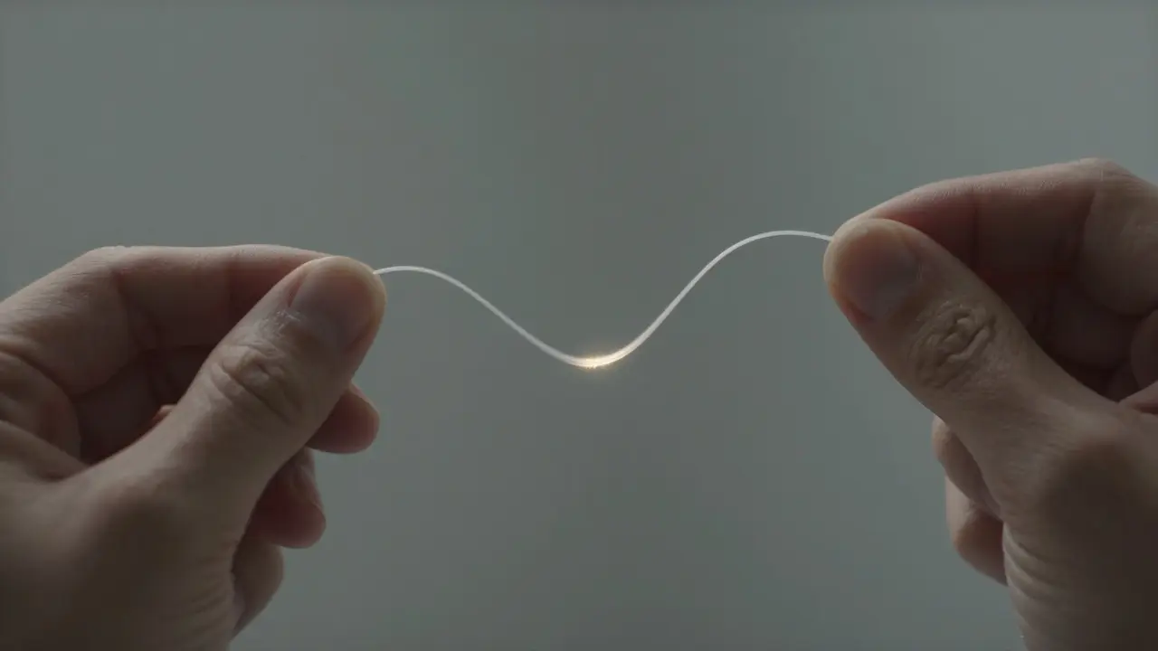 Použití zubní niti mezi zuby s jemným pohybem pro odstranění plaku.