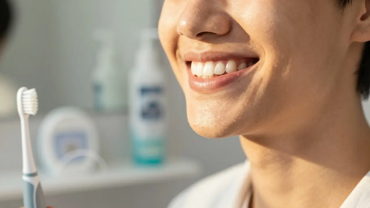 Šťastný úsměv a domácí hygiena jako prevence proti zubnímu kameni.