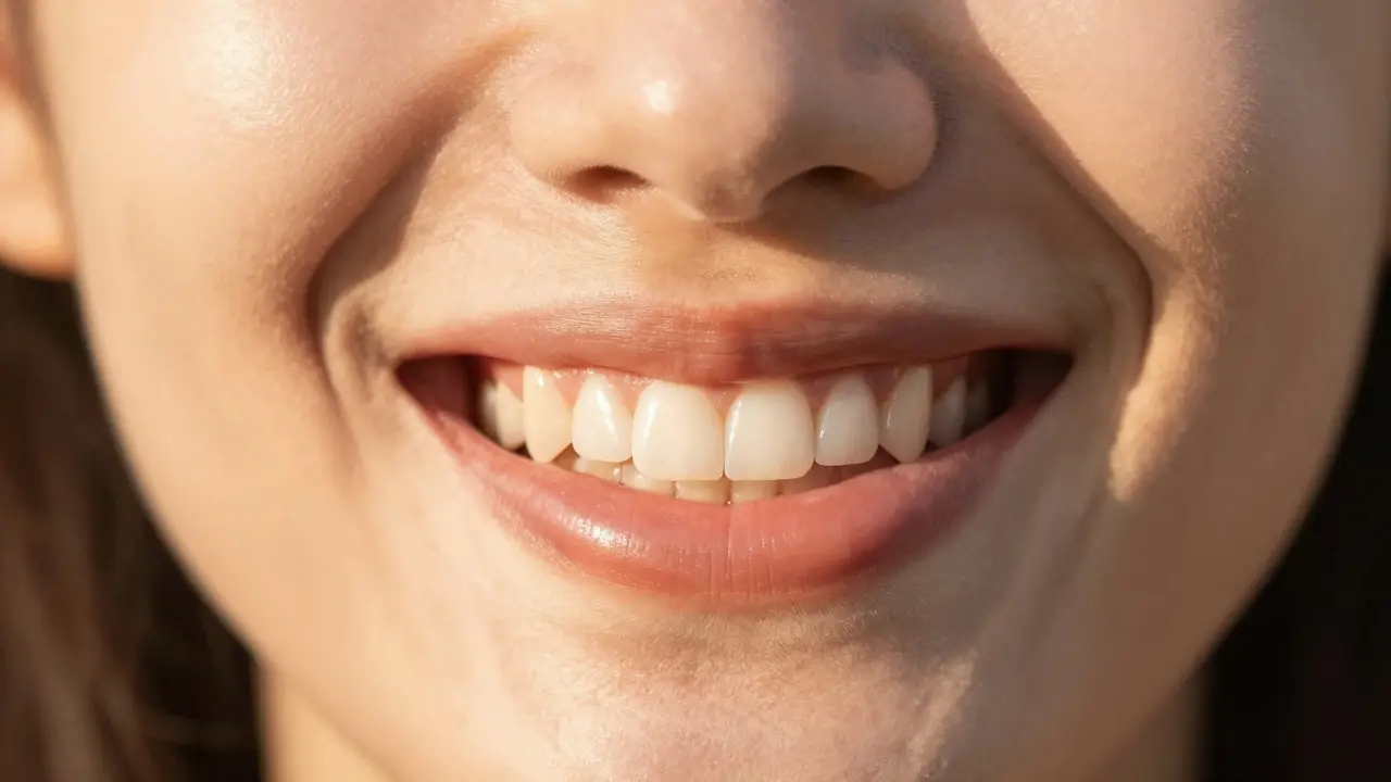 Detail přirozeného a zdravého úsměvu s perfektně nasazenými fasetami.