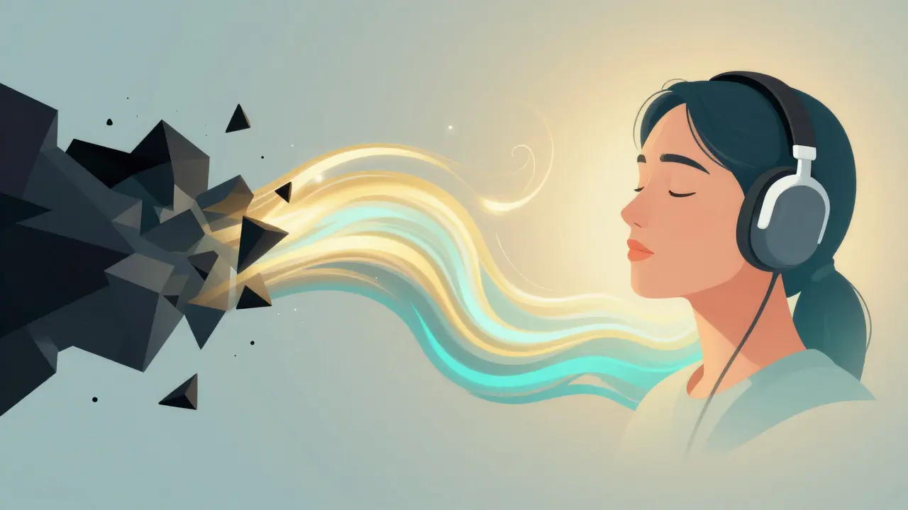 Konceptuální obraz přechodu od dentálního strachu k hlubokému relaxu.