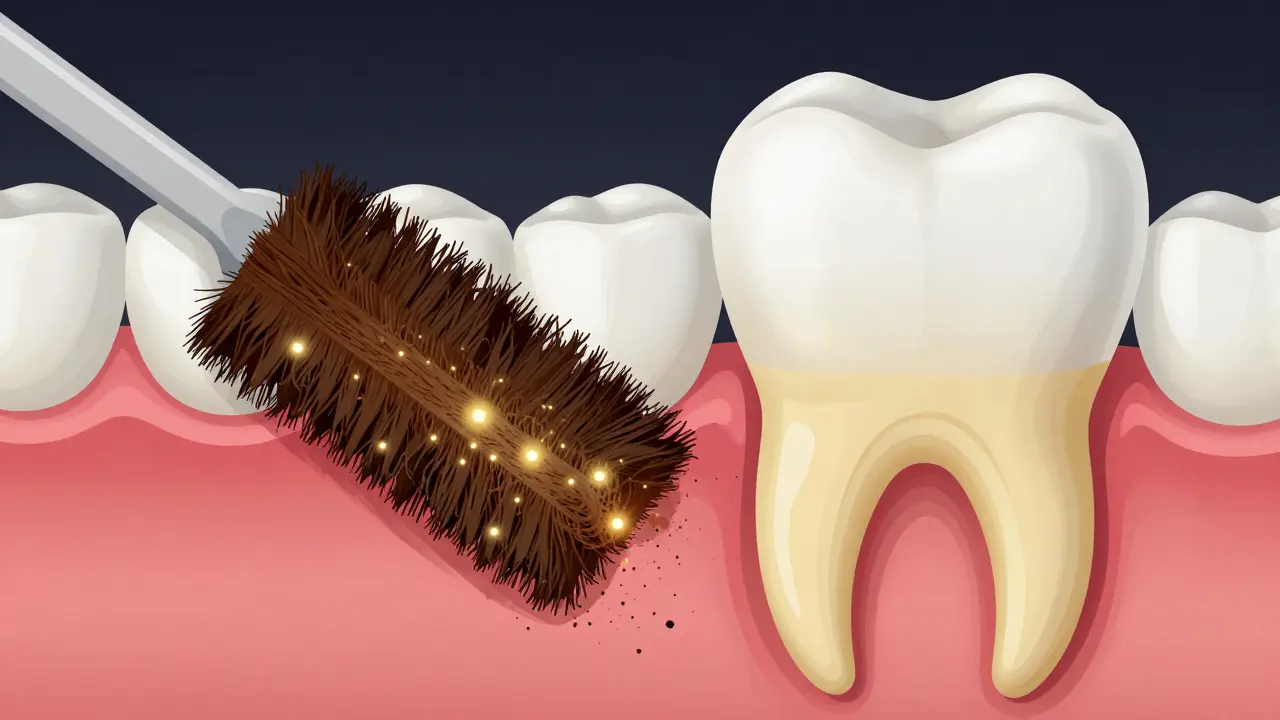 Konceptuální znázornění opotřebení skloviny a odhalení dentinu