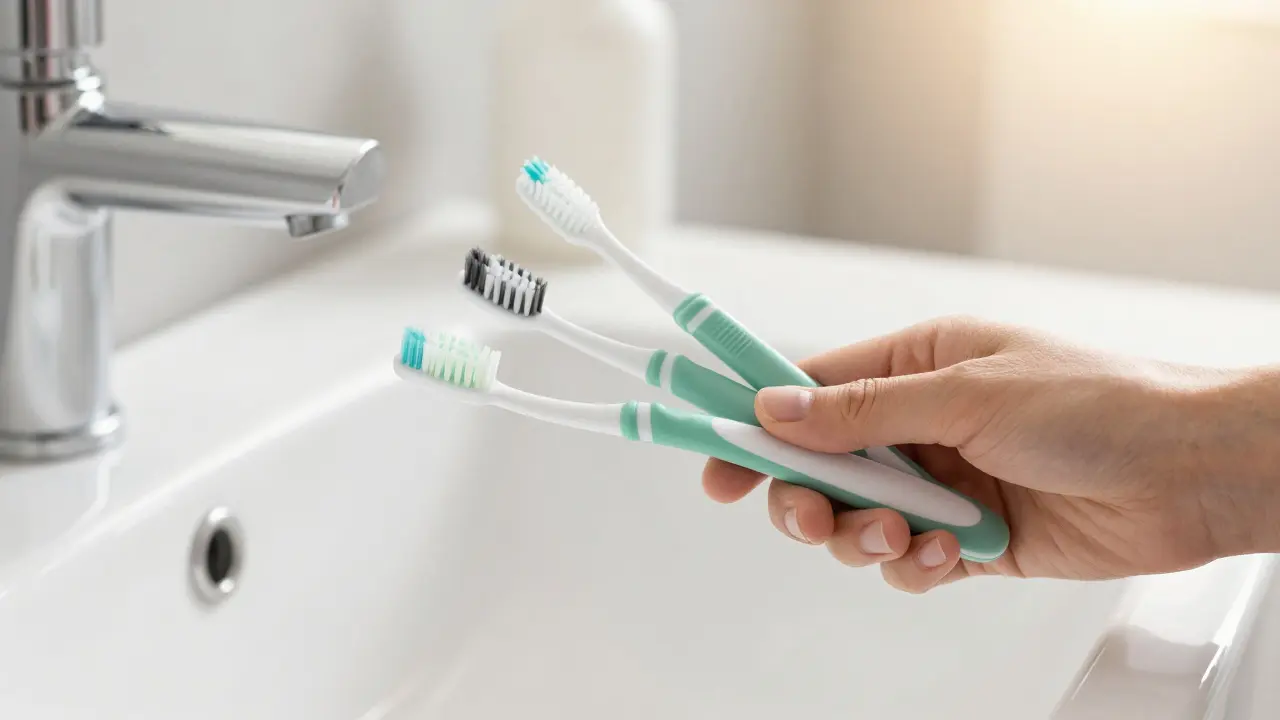 Mezizubní kartáčky a zubní kartáč u umyvadla pro péči o náhrady