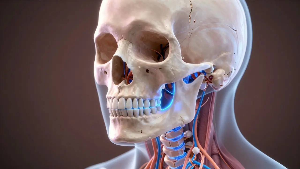3D vizualizace kostí obličeje a čelistního kloubu