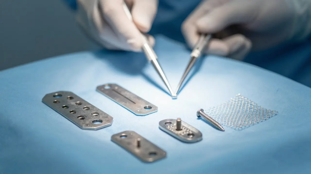 Chirurgické implantáty a nástroje na sterilním prostěradle