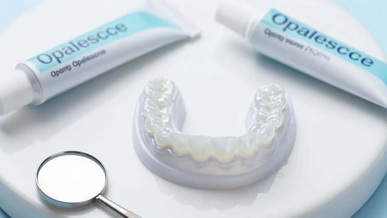 Dentální náložky s bělícím gelem na bílém podkladu