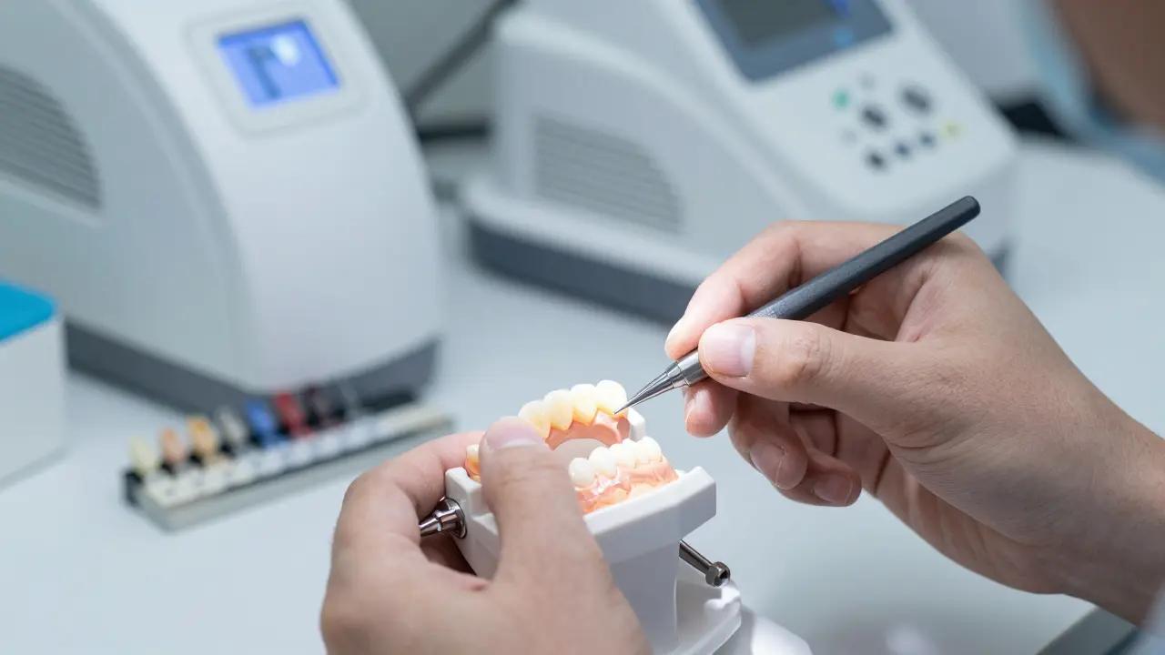 Keramické zubní fazety na modelu v laboratoři
