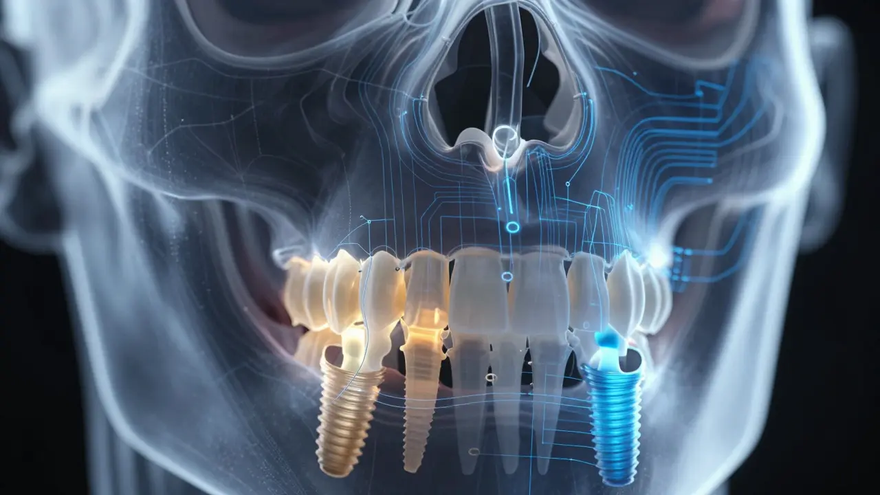 Konceptuální vizualizace digitálního plánování a doplnění kosti pro zubní implantáty