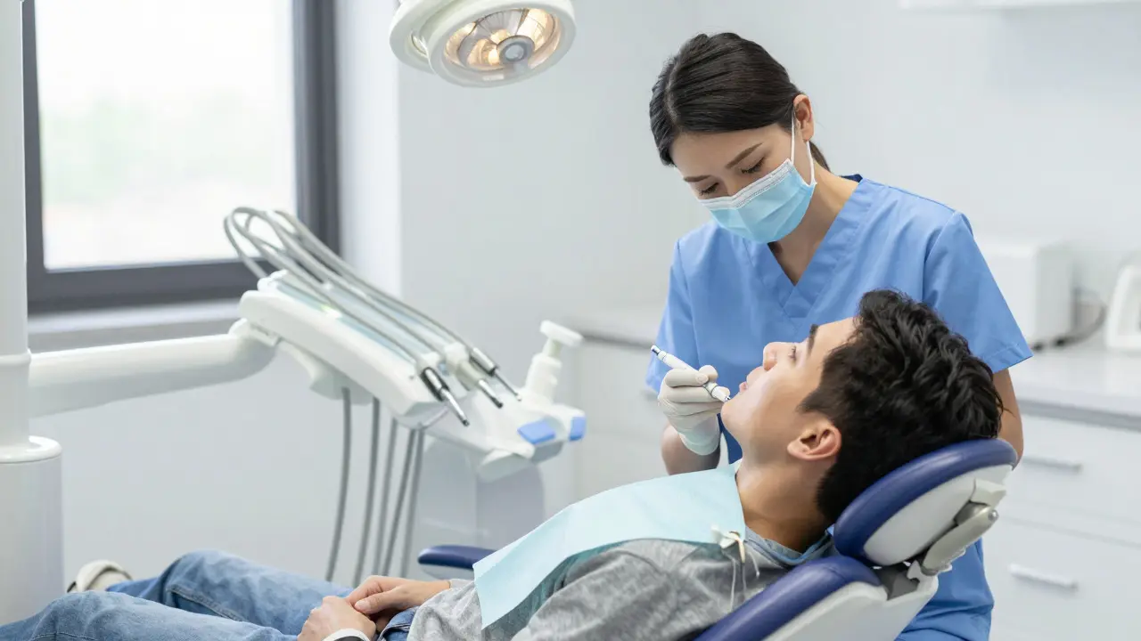 Pacient v dentálním křesle před aplikací anestezie