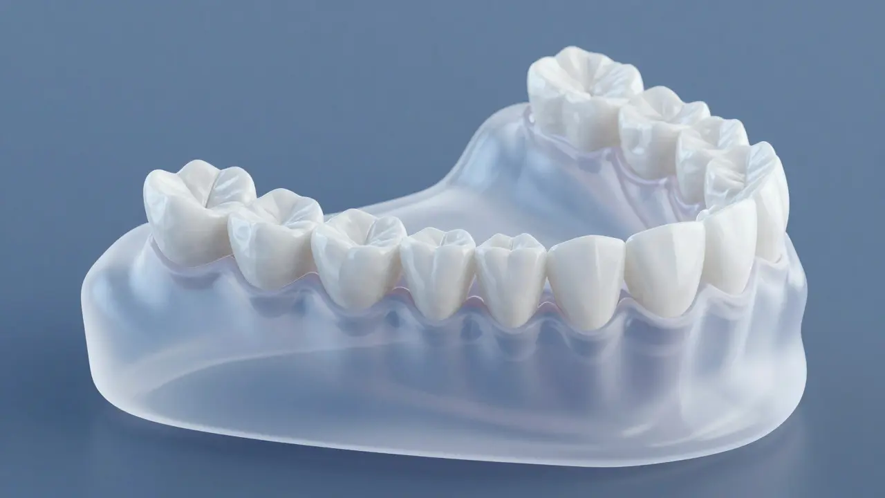 3D illustration showing bone resorption under a dental prosthesis