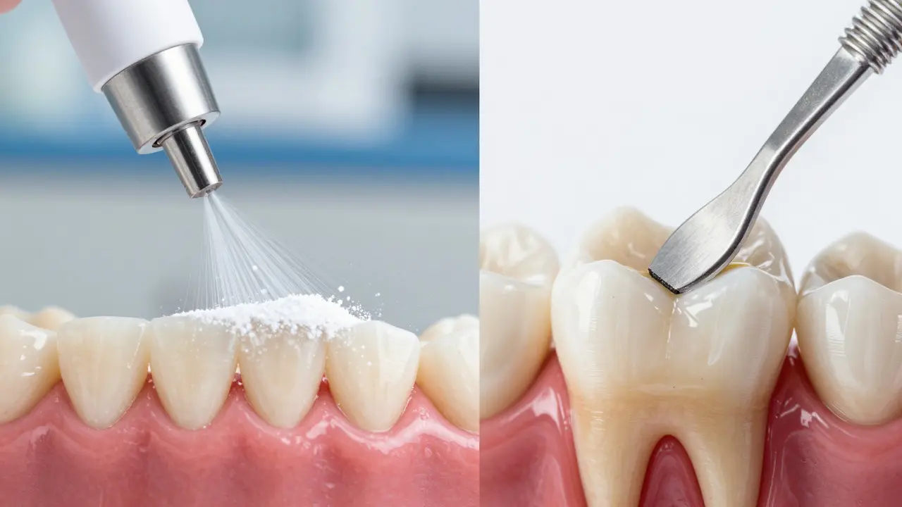 Porovnání čištění zubů pomocí Air Flow a ruční kyretáže