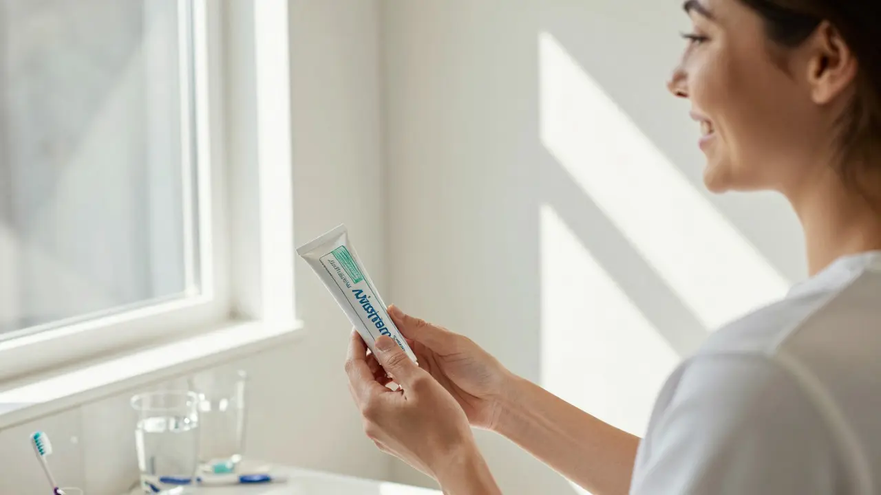 Spokojená osoba po dentální hygieně s pastou pro citlivé zuby