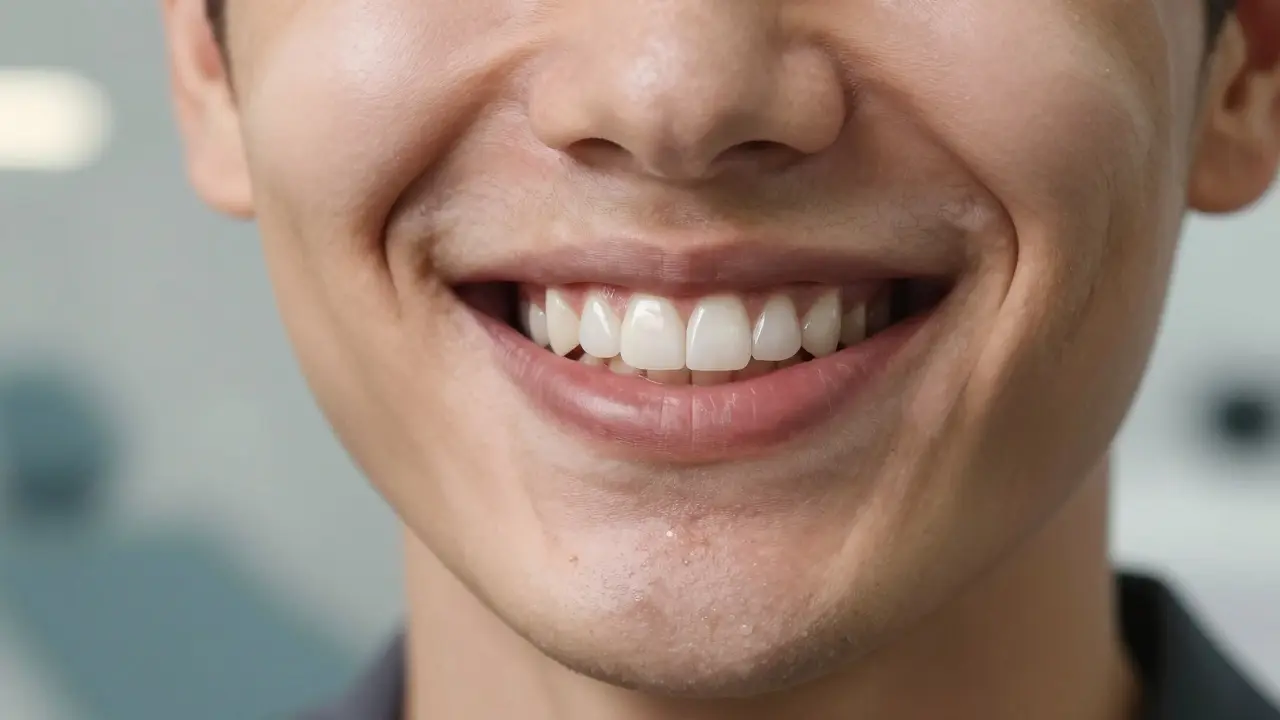 Úsměv s dokonalými porcelánovými lištami maskujícími původní zabarvení zubů