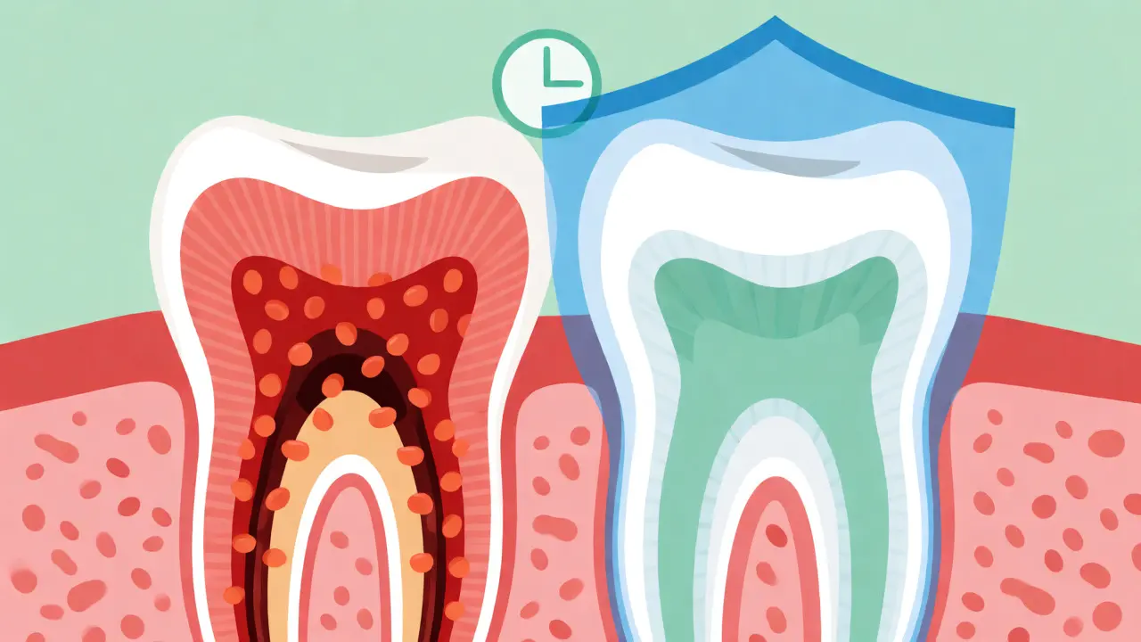 Ilustrace boje bakterií proti fluoridu v mezizubním prostoru