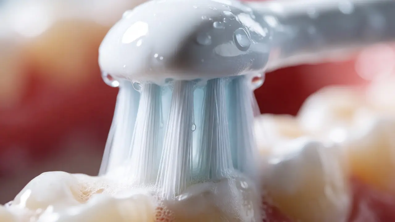 Makro záběr elektrického kartáčku čistícího zuby