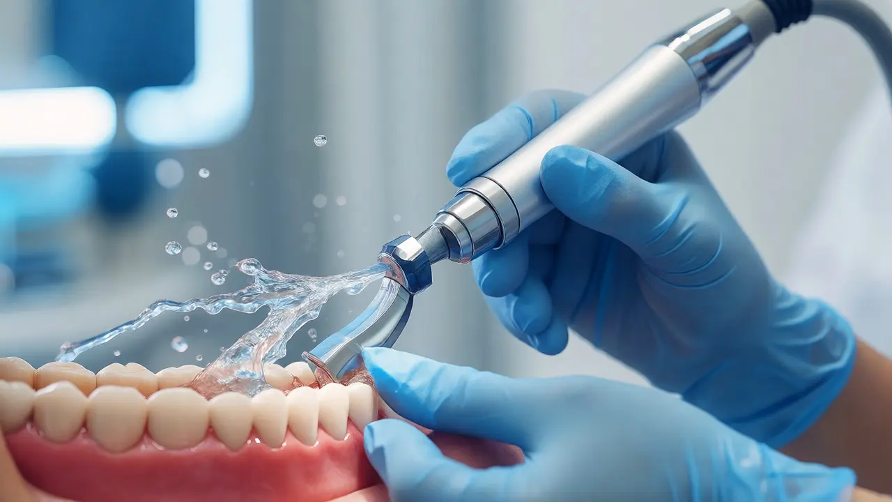 Dentální hygienistka odstraňuje zubní kámen ultrazvukem
