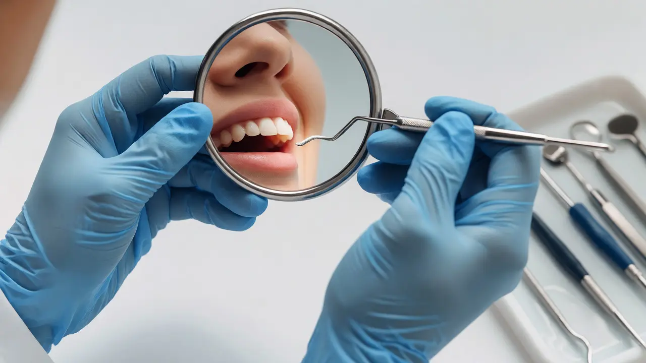Zubní lékař provádějící preventivní kontrolu ústní dutiny